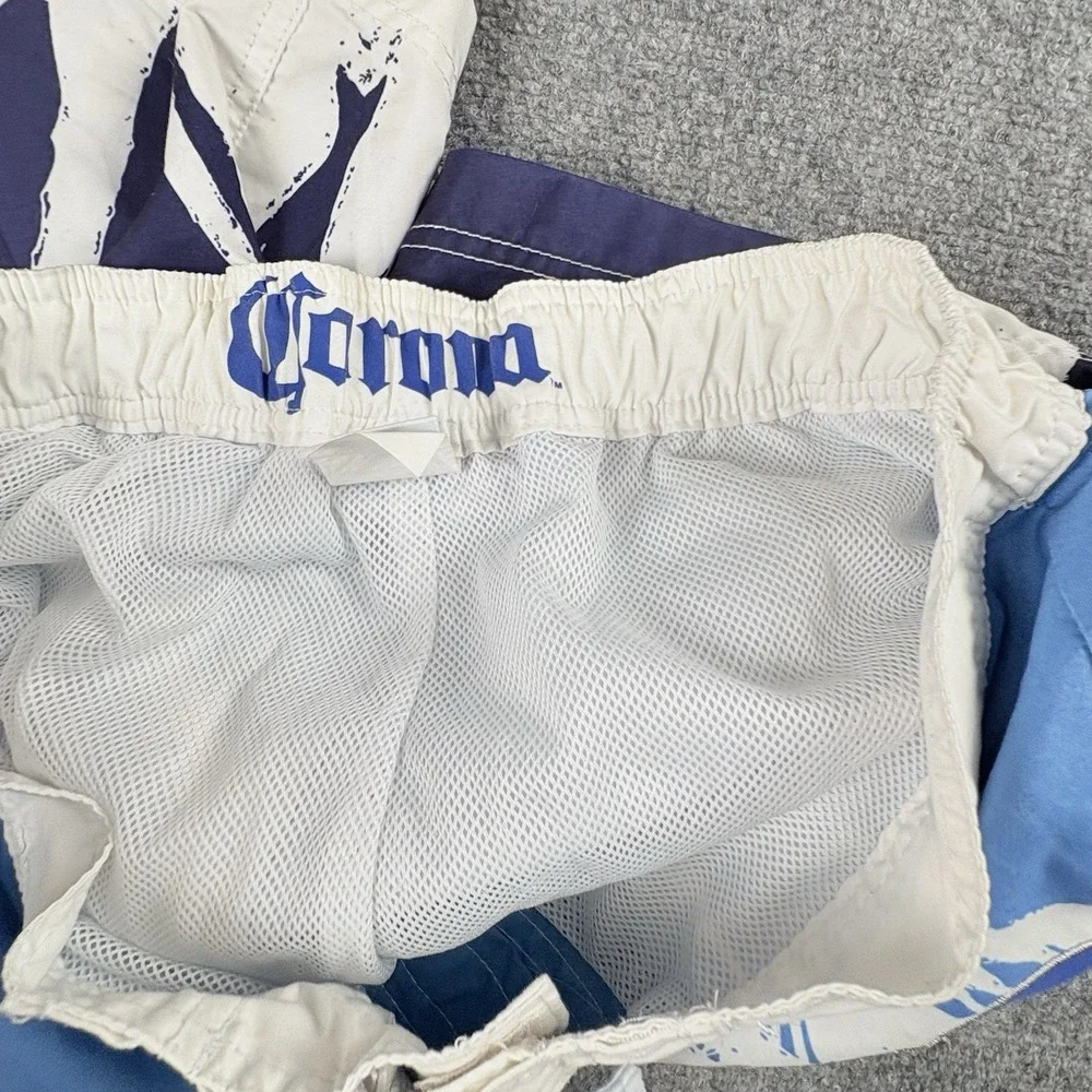 Corona Swim Trunks Mens M Board‎ Shorts Palm Tree Blue Tropical Coastal Beach